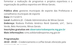 Inscrições abertas para o Seminário ICMS Esportivo em Belo Horizonte. Vagas limitadas!