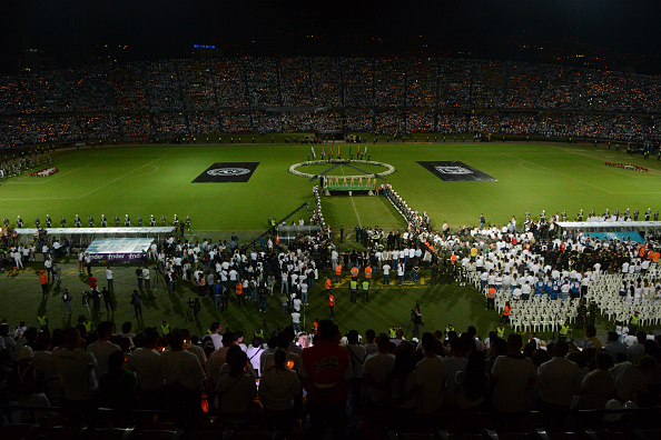 Fans of Atletico Nacional Pay Tribute To Brazilian Soccer Team Chapecoense Following Airplane Crash