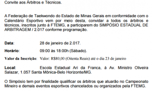 OPORTUNIDADE: Simpósio Estadual de Arbitragem – Taekwondo