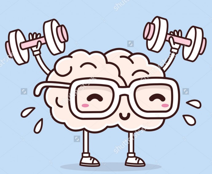 stock-vector-vector-illustration-of-pastel-color-smile-pink-brain-with-glasses-lifts-with-dumbbells-on-blue-424765342