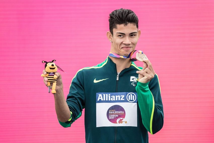 Premiação dos 100 metros rasos no Mundial de Atletismo de Londres em 2017 (Foto: Comitê Paralímpico Brasileiro - CPB)