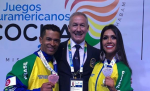 Juscelino dos Santos e Camile Marins, medalhistas brasileiros nos Jogos Sul Americanos Foto: Divulgação Federação Mineira de Fisiculturismo